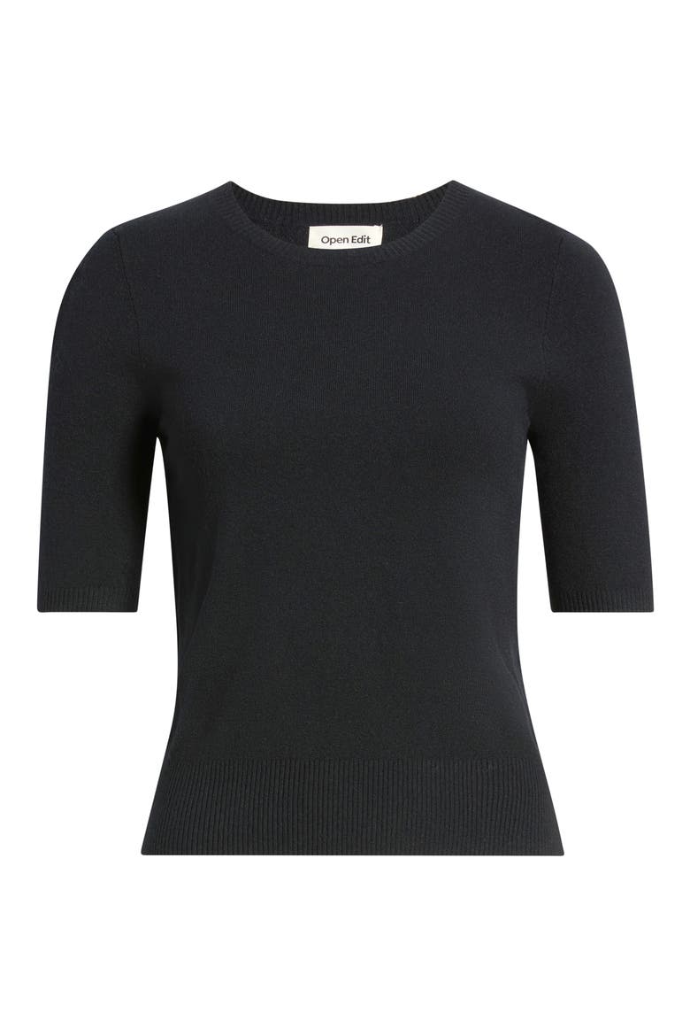 Elbow Sleeve Crewneck Sweater, Main, color, BLACK
