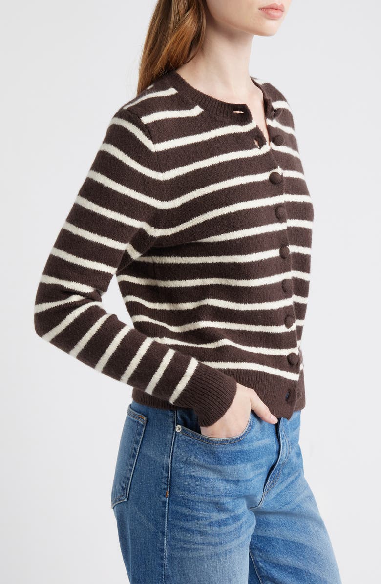 Madewell Kensington Cardigan, Alternate, color, Dark Carob And Ivory Stripe