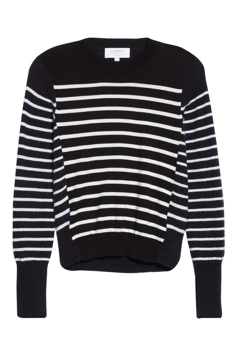 Stripe Crewneck Sweater, Alternate, color, BLACK/ WHITE