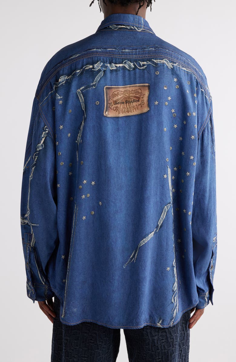 Acne Studios Trompe l'Oeil Repaired & Embellished Button-Up Shirt, Alternate, color, Navy Multi