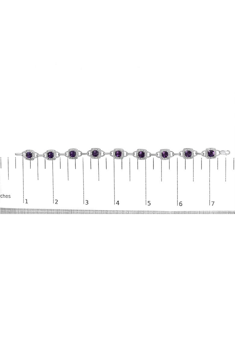 Haus of Brilliance 10K White Gold Cushion Cut Purple Amethyst and Diamond Halo Link Bracelet, Alternate, color, White