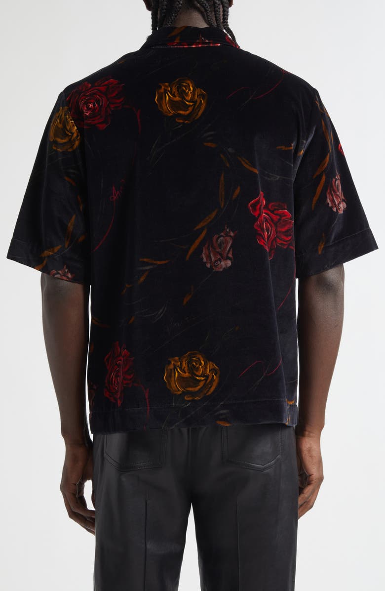 AMIRI Floral Velveteen Camp Shirt, Alternate, color, Black