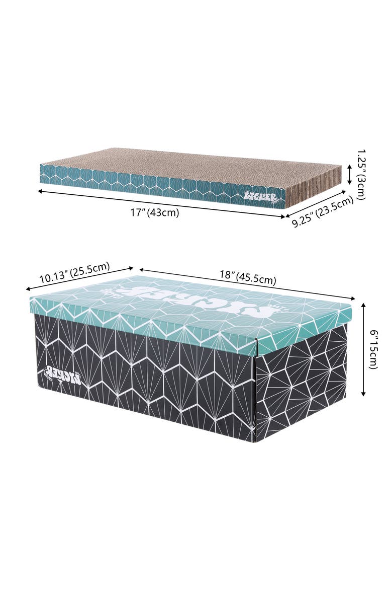 The Licker Store Naomi Modern Cardboard Reversible Cat Scratcher Pad in Box with Catnip, Alternate, color, Multi