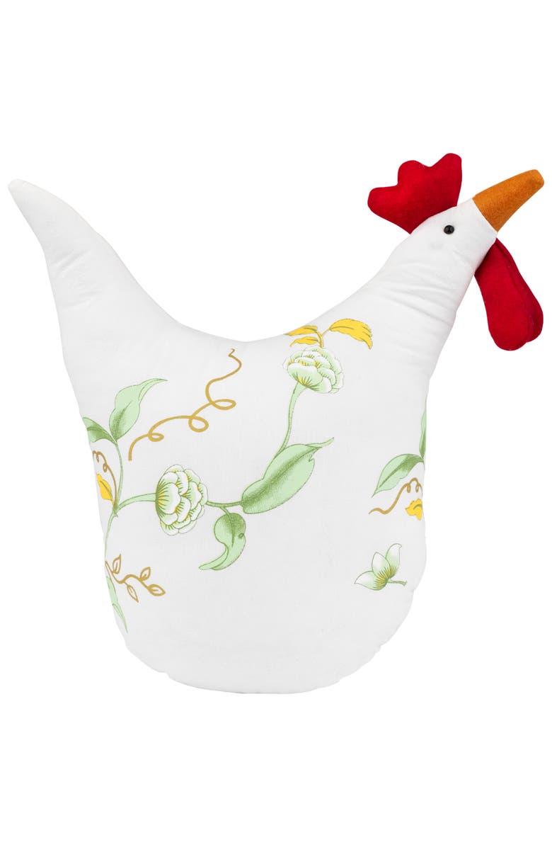 Northlight 12" White, Soft Green, and Yellow Floral Rooster Chicken Spring Decoration, Alternate, color, White