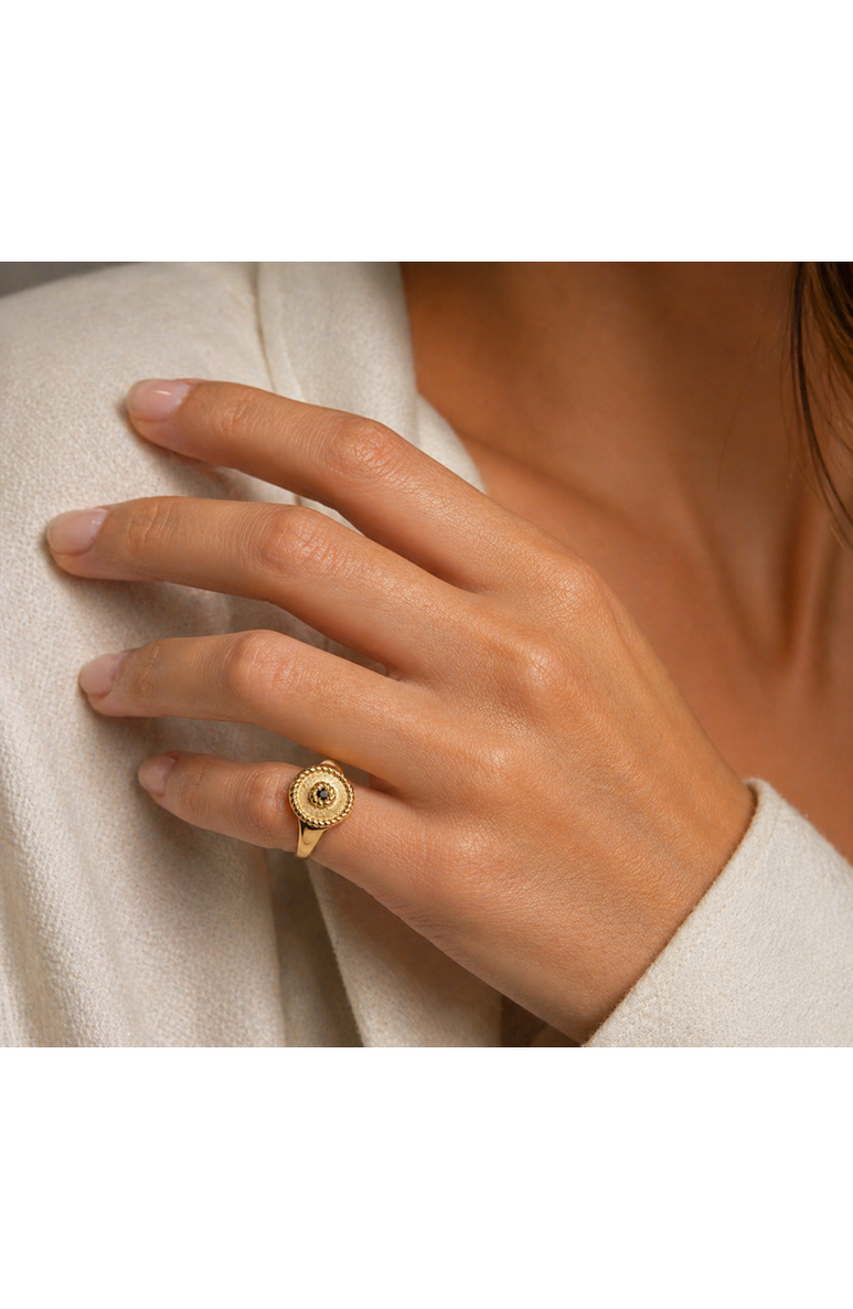 ZARUX EVIL EYE Pinky Ring, Alternate, color, Yellow Gold