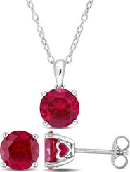 DELMAR Lab Created Ruby Solitaire Pendant Necklace & Stud Earrings Set