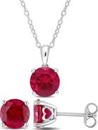 DELMAR Lab Created Ruby Solitaire Pendant Necklace & Stud Earrings Set