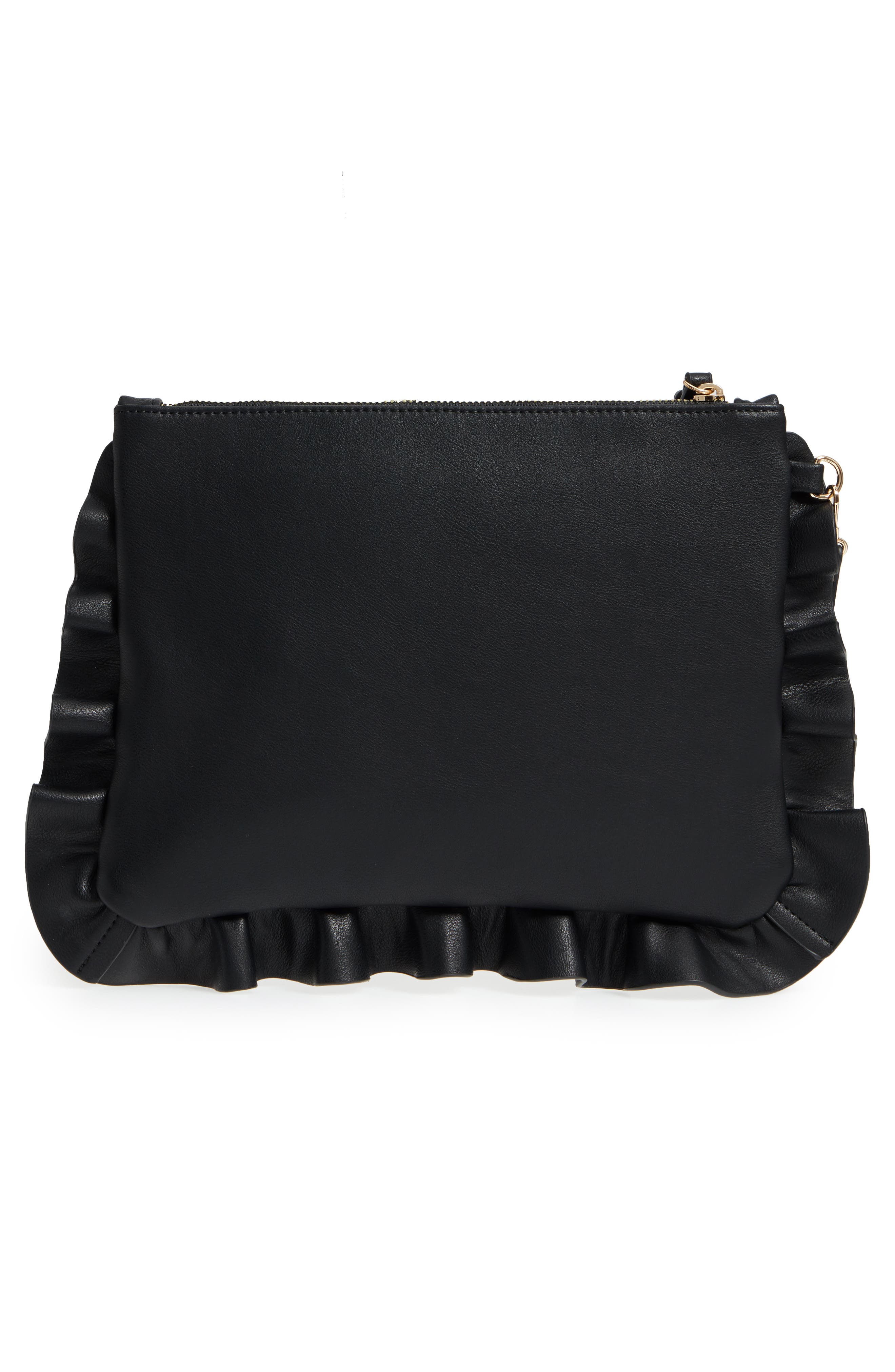 Adelina Faux Leather Ruffle Clutch, Alternate, color, BLACK