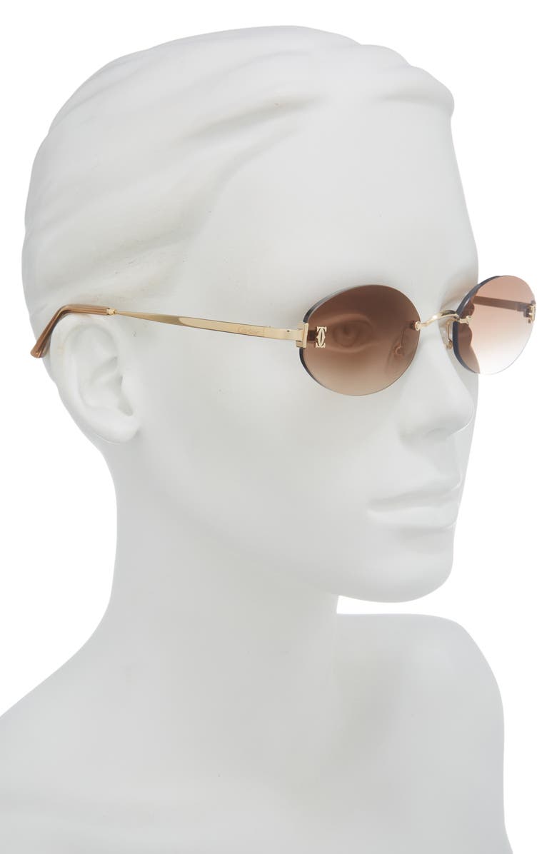 Cartier 55mm Rimless Oval Polarized Sunglasses, Alternate, color, Gold