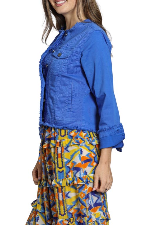 Apny Frayed Collarless Denim Jacket In Dazzling Blue