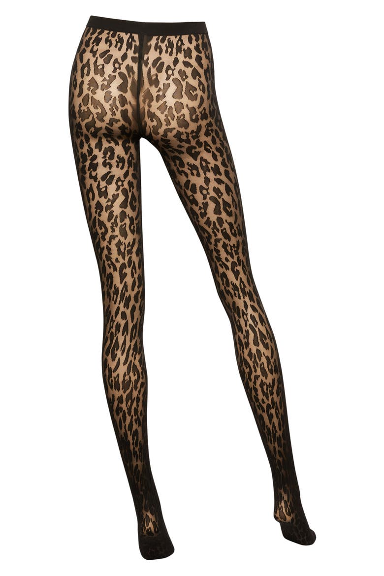 Josey Leopard Pattern Tights, Alternate, color, BLACK/BLACK