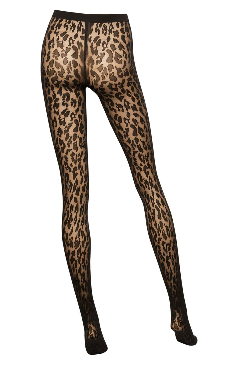 Wolford Josey Leopard Pattern Tights, Alternate, color, Black/Black