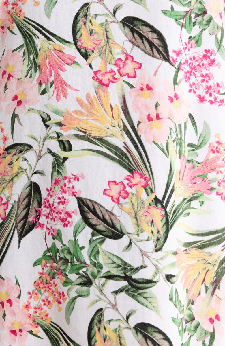Jones New York Floral Print Linen Blend Dress, Alternate, color, Whtie Sand Multi