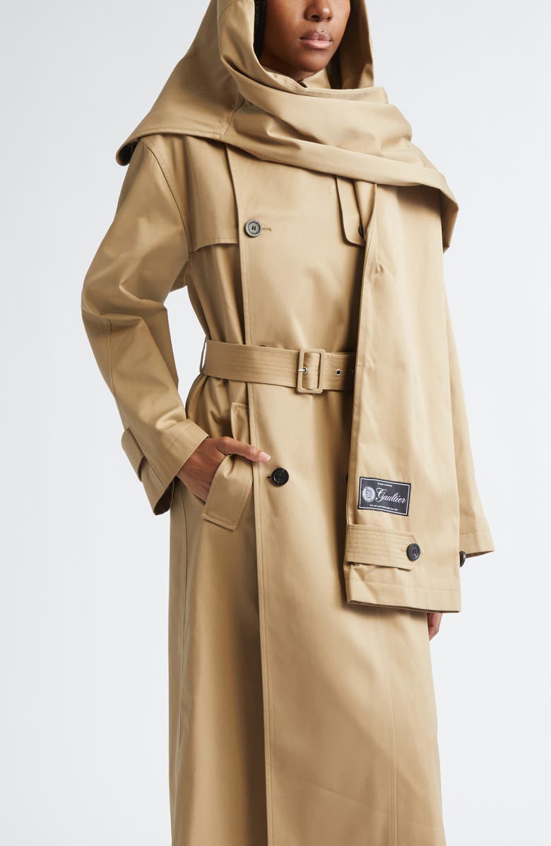Jean Paul Gaultier Water Repellent Gabardine Hooded Trench, Alternate, color, Beige