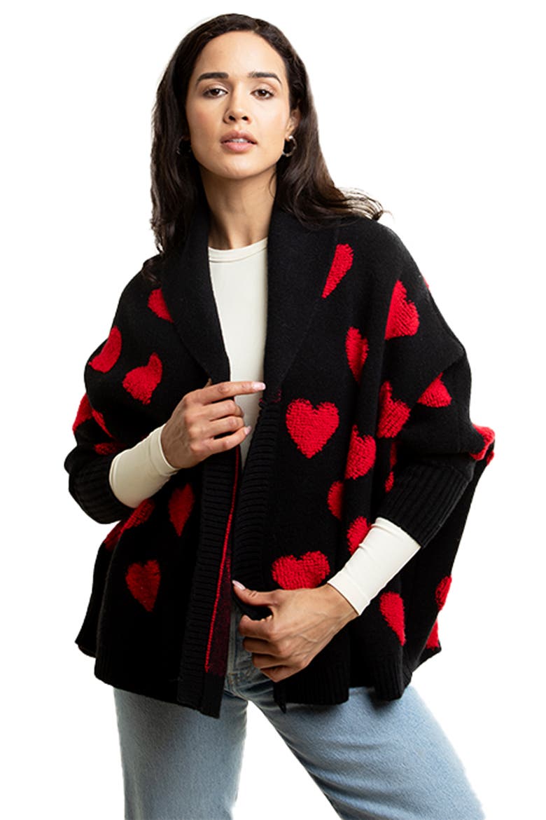 Textured Heart Cardigan, Alternate, color, BLACK