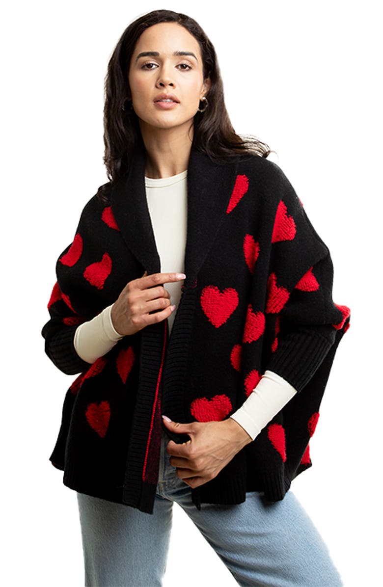 SAACHI Textured Heart Cardigan, Alternate, color, Black