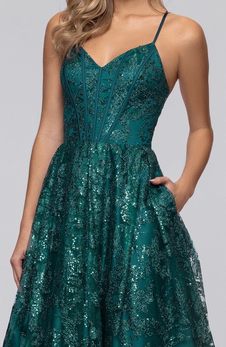 Blondie Nites Glitter Corset Sleeveless Gown, Alternate, color,