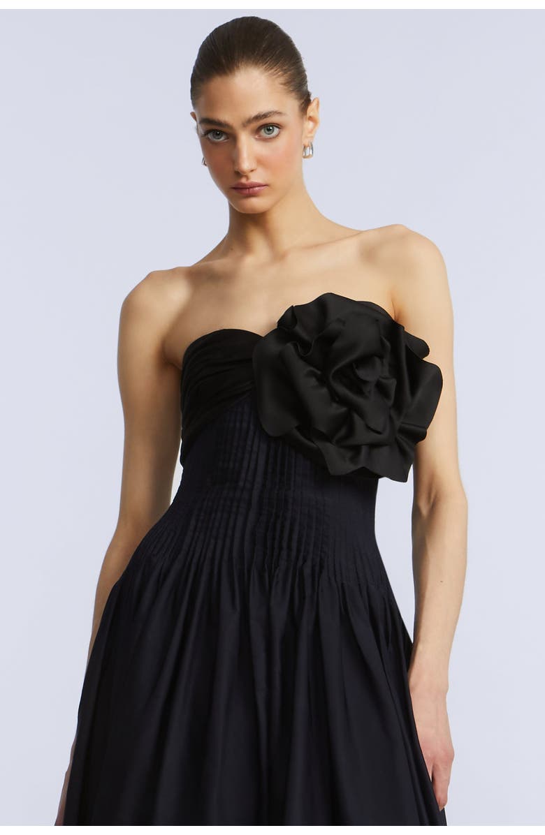 BCBGMAXAZRIA High Low Gown With Flower, Alternate, color, Black & Sky Captain Combo