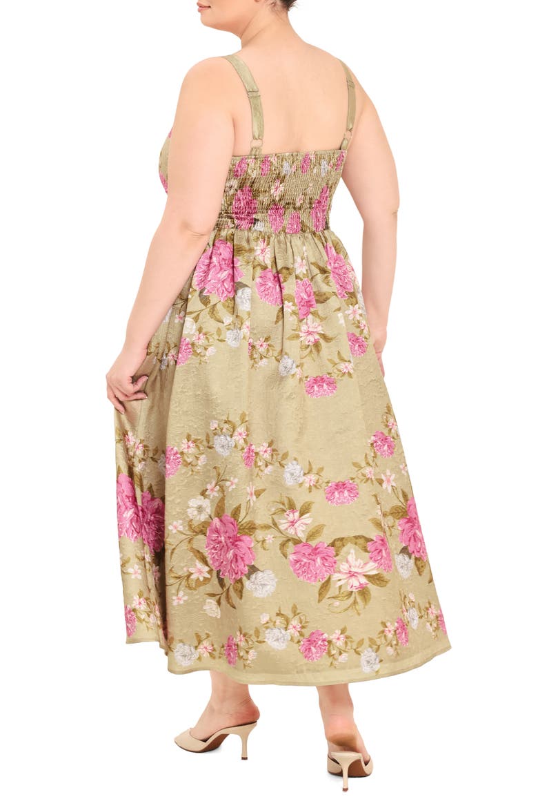 Floral Square Neck Midi Dress, Alternate, color, TAN