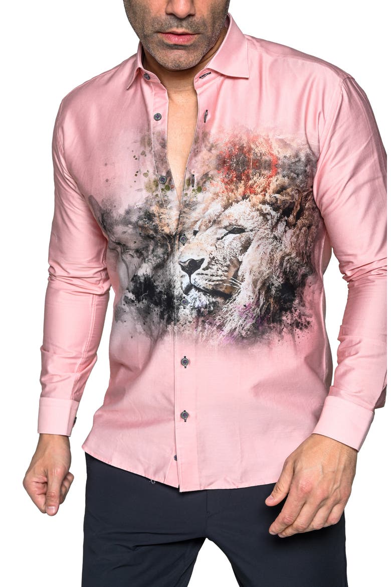 Fibonacci Lion Contemporary Fit Button-Up Shirt, Alternate, color, PINK