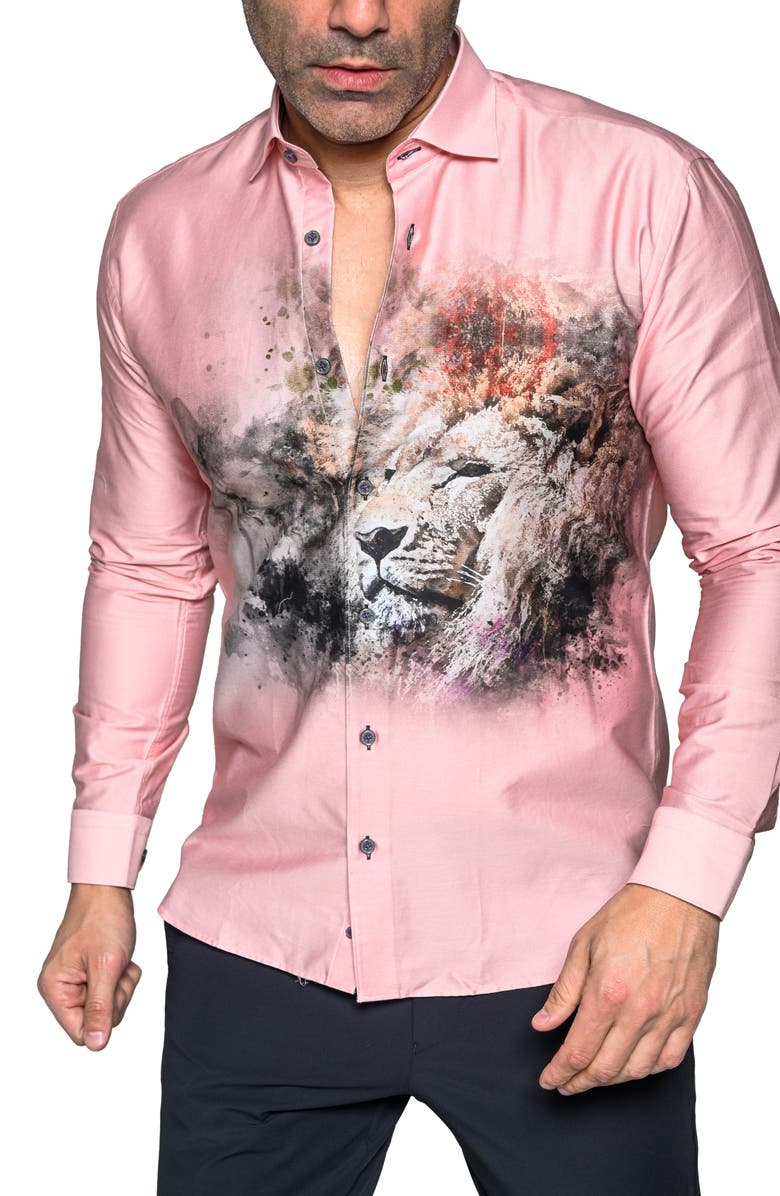 Maceoo Fibonacci Lion Contemporary Fit Button-Up Shirt, Alternate, color, Pink