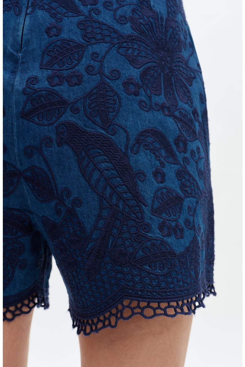 Embroidered High Waist Denim Shorts, Alternate, color, FATHOMVEIL
