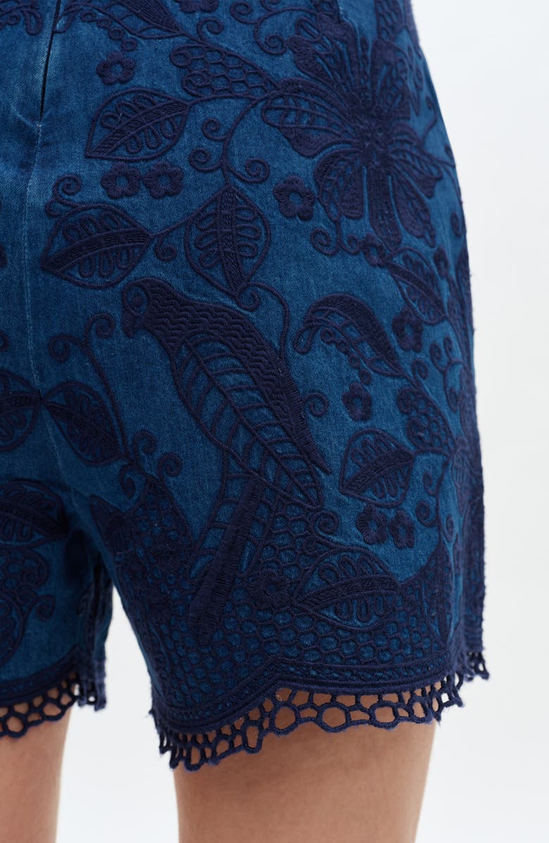Bayeas Embroidered High Waist Denim Shorts, Alternate, color, Fathomveil