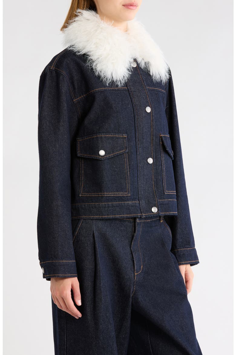 Sawyer Faux Fur Collar Denim Jacket, Alternate, color, DARK NAVY