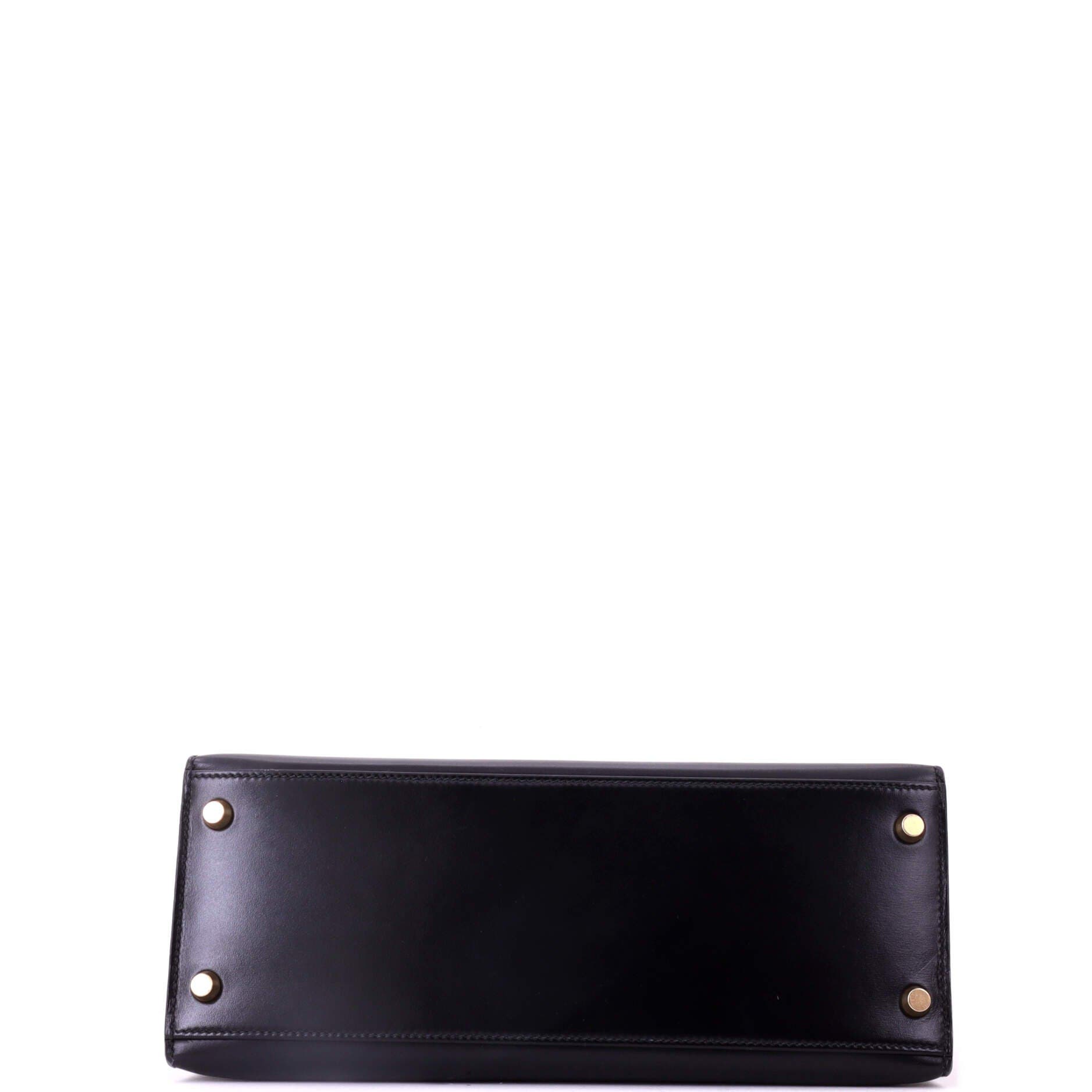 Pre-Owned Hermes Kelly Handbag Black Box Calf with Gold Hardware 28, Alternate, color, Noir