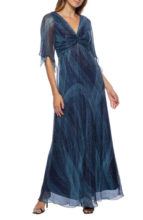 Metallic Flutter Sleeve Dress
