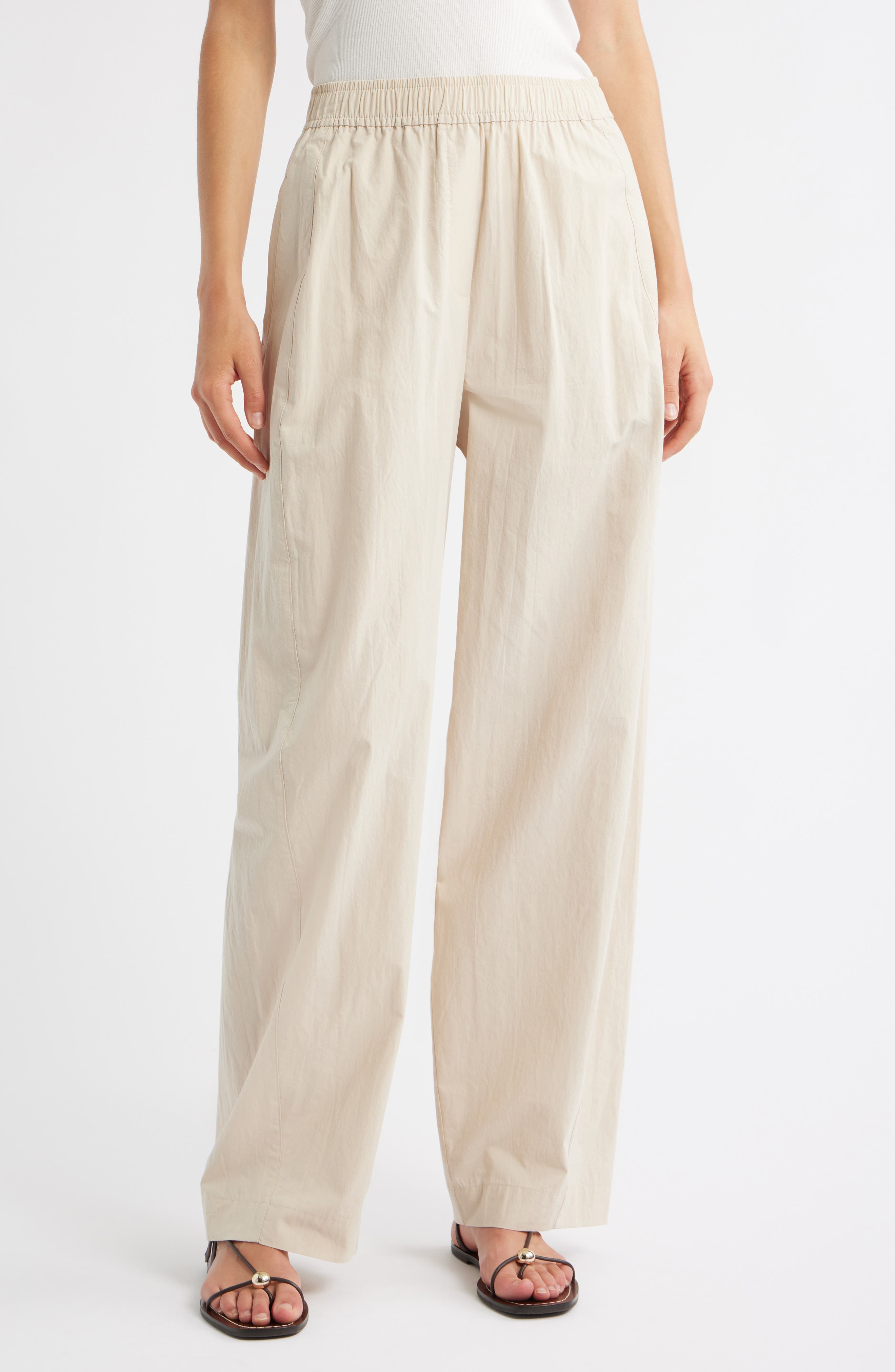 MANGO Pull-On Wide Leg Woven Cotton Pants