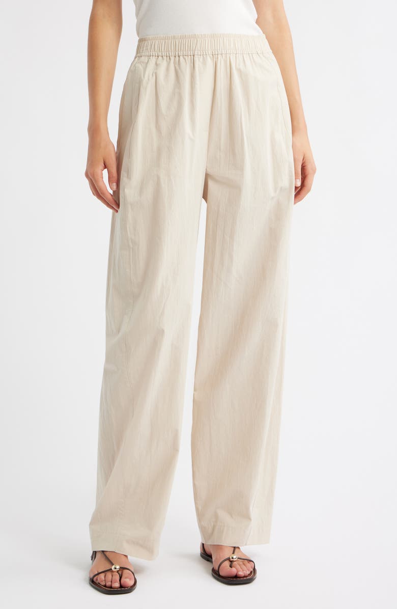 MANGO Pull-On Wide Leg Woven Cotton Pants, Main, color, Ecru