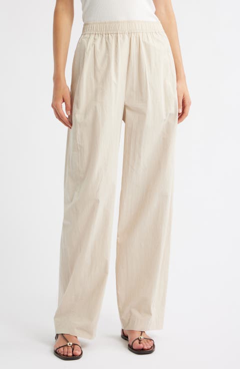 Pull-On Wide Leg Woven Cotton Pants