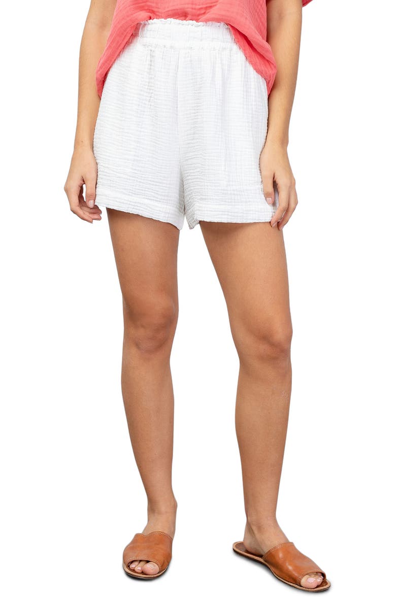 Rails Leighton Smocked Waist Seersucker Shorts, Main, color, White