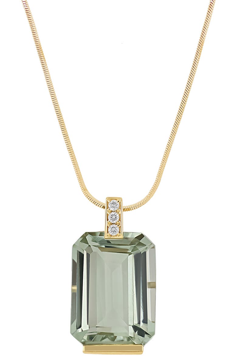 Bony Levy Iris Emerald Cut Prasiolite & Diamond Pendant Necklace, Main, color, 18K Yellow Gold