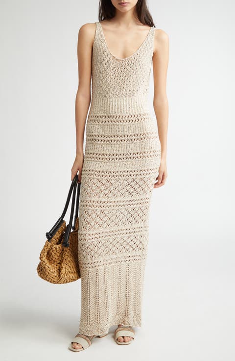 Sequin Sleeveless Crochet Sweater Dress