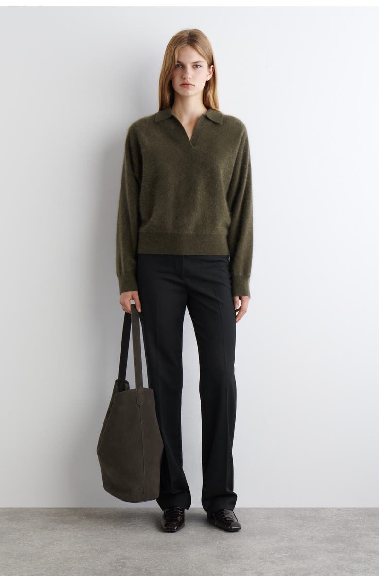 COS Brushed-Cashmere Polo Sweater, Alternate, color, Khaki