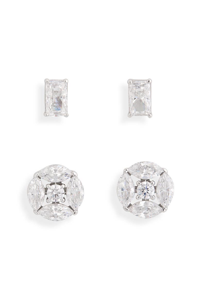 Set of 2 Cubic Zirconia Stud Earrings, Main, color, RHODIUM