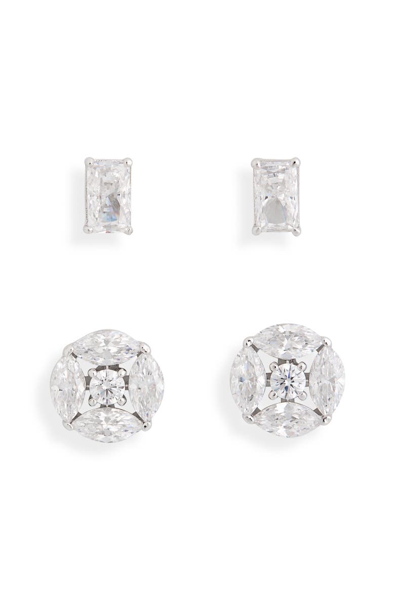 Nadri Set of 2 Cubic Zirconia Stud Earrings, Main, color, Rhodium