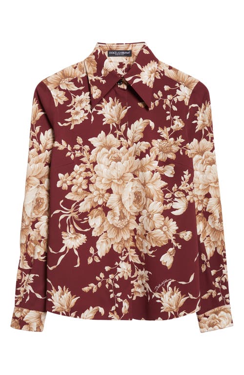 Dolce & Gabbana Rose-print Charmeuse Shirt In Brown