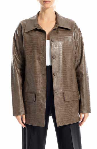 Oversize Croc-Embossed Faux Leather Jacket