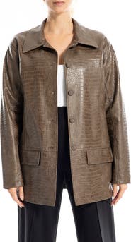 MAX STUDIO Oversize Croc-Embossed Faux Leather Jacket