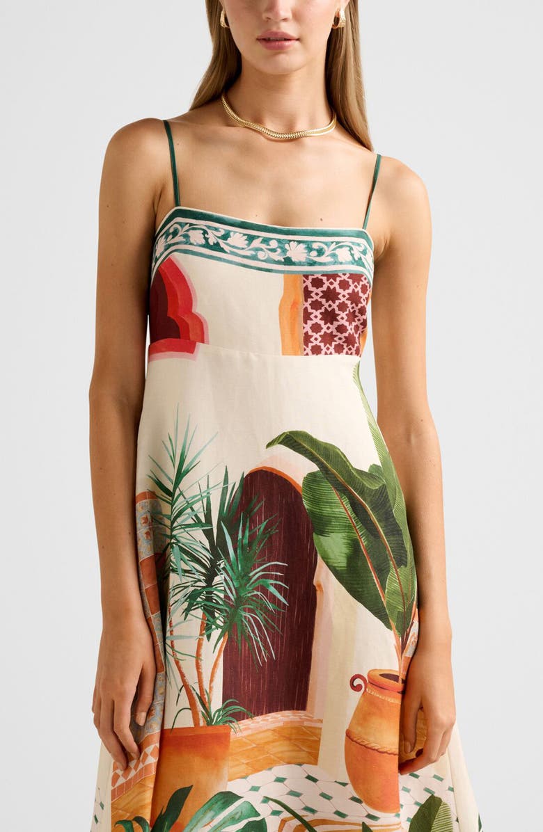 Ever New Bianca Print Linen Blend Midi Dress, Alternate, color, Casablanca Holiday