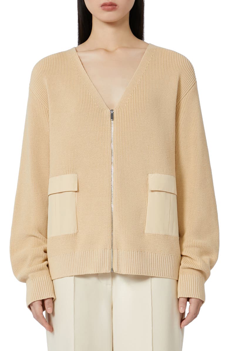 MM by Max Mara Libero Front Zip Cardigan, Main, color, Ivory