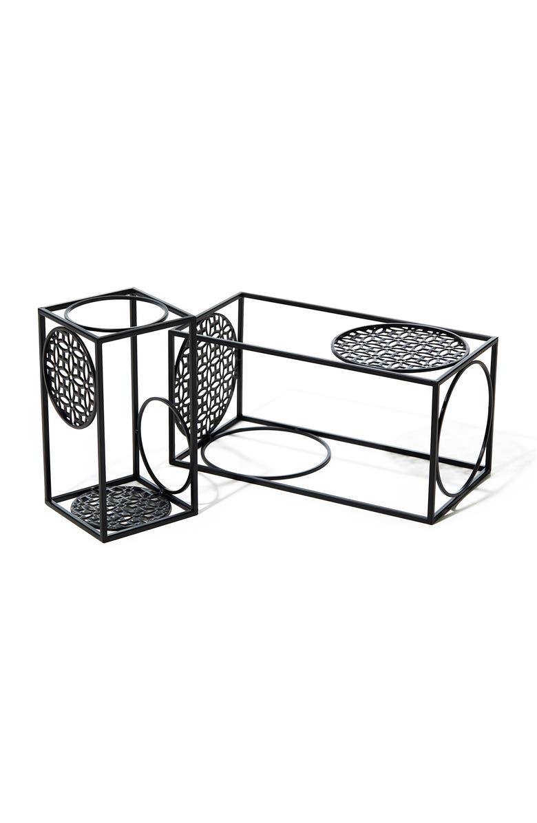 Glitzhome Set of 2 Black Metal Wire Rectangular Nesting Planter Stand, Alternate, color, Black