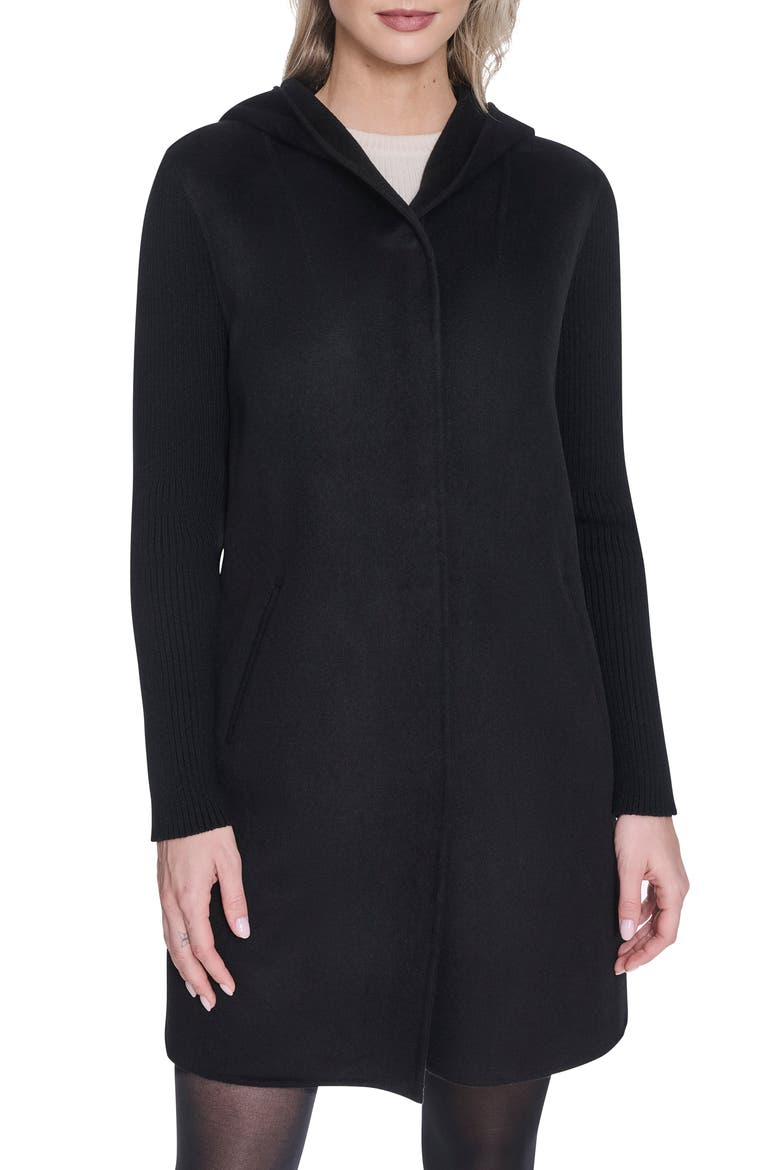 Double Face Wool Blend Hooded Coat, Main, color, BLACK