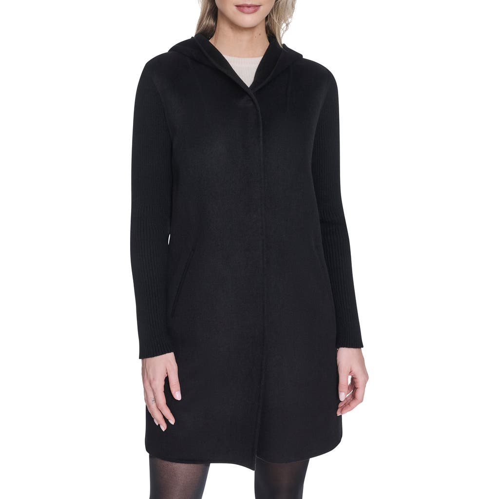 Kenneth Cole New York Double Face Wool Blend Hooded Coat In Black