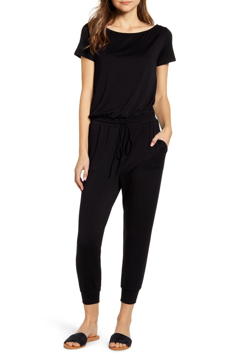 Gibson x International Women's Day Nasreen Off the Shoulder Knit Jumpsuit, Main, color, BLACK