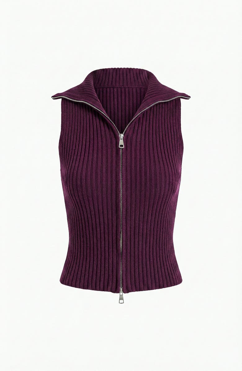 Knit & Lounge Sleeveless Sweater Vest with Zip Front and Ribbed Knit, Alternate, color, Dark Purple
