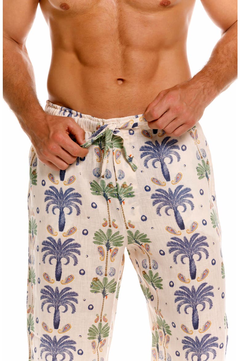 Ben Riviera Palms Ecru Linen Pajama Pants, Alternate, color, WHITE